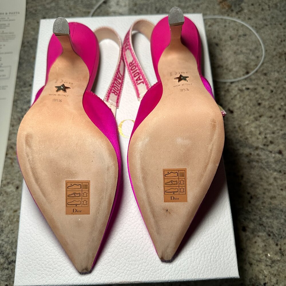 Dior Pink Satin J'Adior Slingback Pointed Toe Heels - Picture 11 of 12